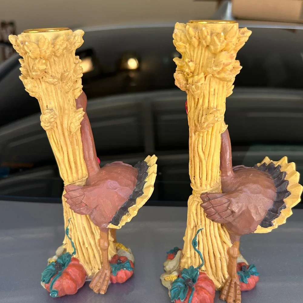 Rare Turkey Candle Holder Set Fall Harvest festive vintage holiday decor